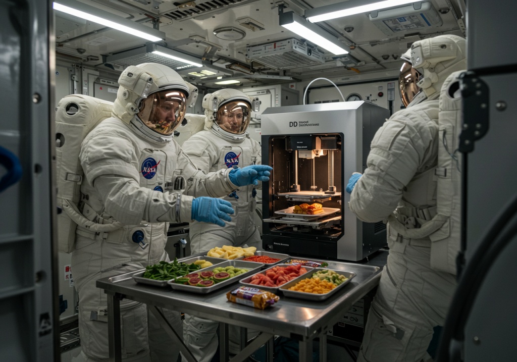 3Dフードプリンターを使い食事を作成する宇宙飛行士（イメージ）