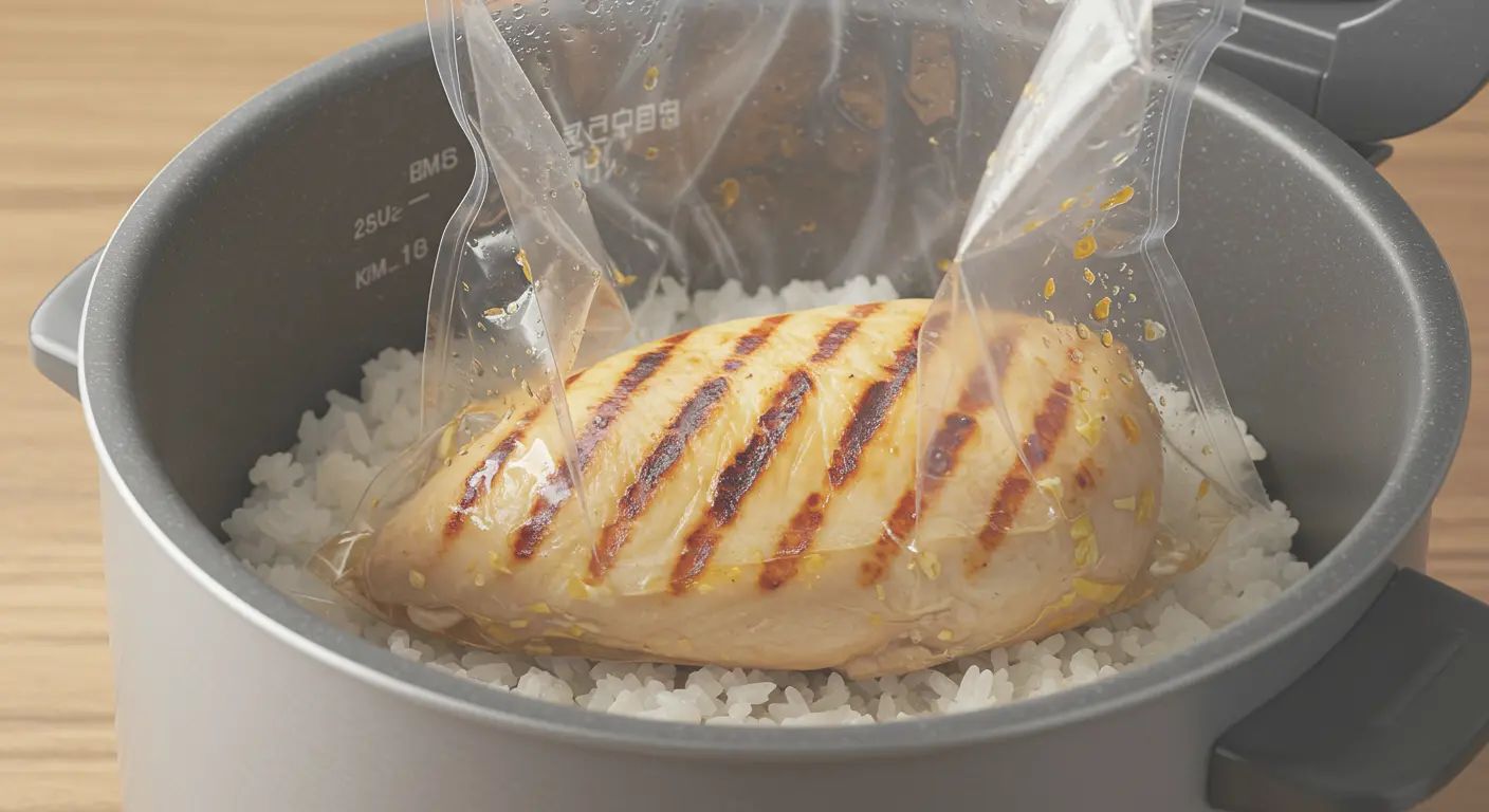 炊飯器でアイラップ調理されたグリルチキン